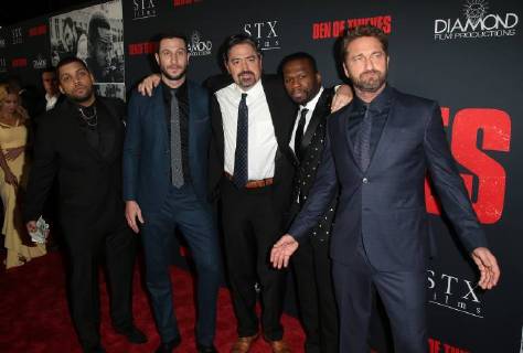 LOS ANGELES, CA - JANUARY 17: Oshea Jackson Jr, Gerard Butler, Pablo Schreiber, Curtis Jackson, Christian Gudegast, at the premiere of Den Of Thieves at Regal Theaters at LA Live in Los Angeles, California on January 17, 2018. Copyright: xFayexSadoux