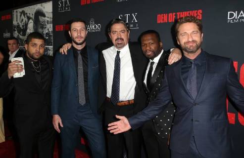 LOS ANGELES, CA - JANUARY 17: Oshea Jackson Jr, Gerard Butler, Pablo Schreiber, Curtis Jackson, Christian Gudegast, at the premiere of Den Of Thieves at Regal Theaters at LA Live in Los Angeles, California on January 17, 2018. Copyright: xFayexSadoux