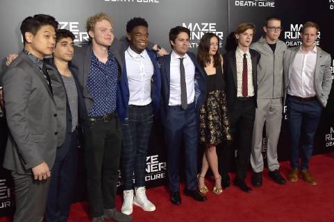 Ki Hong Lee Alex Flores Joe Adler Dexter Darden Dylan O Brien Kaya Scodelario Thomas Brodie Sangster Will Poulter and Chris Sheffield at the fan screening of the movie maze runner the death cure maze runner the elect in the death zone at the AMC century city 15 theatre of Los Angeles 18 01 2018 Foto:xD.xStarbuckx xFuturexImage