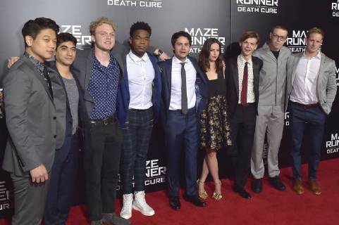 Ki Hong Lee Alex Flores Joe Adler Dexter Darden Dylan O Brien Kaya Scodelario Thomas Brodie Sangster Will Poulter and Chris Sheffield at the fan screening of the movie maze runner the death cure maze runner the elect in the death zone at the AMC century city 15 theatre of Los Angeles 18 01 2018 Foto:xD.xStarbuckx xFuturexImage