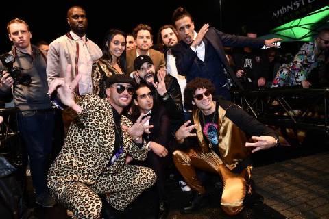 The cast and crew of Patser, with director Bilal Fallah, actress Nora Gharib, actor Matteo Simoni, actor Junes Lazaar, actor Said Boumazoughe and director Adil El Arbi pictured during the premiere of the Belgian film Patser, with the actors at the Kinepolis Antwerp, Monday 22 January 2018.  YORICKxJANSENS 05281371