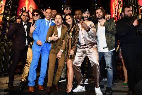 The cast and crew of Patser, with director Adil El Arbi, actor Noureddine Farihi, actor Matteo Simoni, actress Nora Gharib, actor Junes Lazaar and director Bilal Fallah pictured during the premiere of the Belgian film Patser, with the actors at the Kinepolis Antwerp, Monday 22 January 2018.  YORICKxJANSENS 05281369