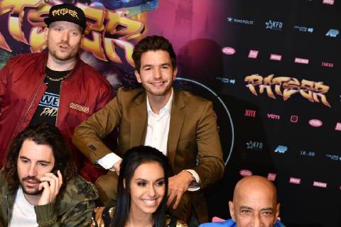 Actor Matteo Simoni (C) pictured during the premiere of the Belgian film Patser, with the actors at the Kinepolis Antwerp, Monday 22 January 2018.  YORICKxJANSENS 05281366