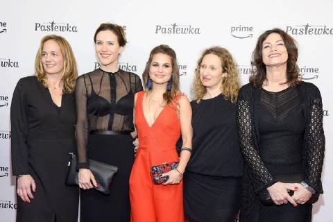 Cristina do Rego Bettina Lamprecht Sonsee new Sabine Vitua at the premiere of the Amazon Prime video series Pastewka at Kino international in Berlin on 23 01 2018