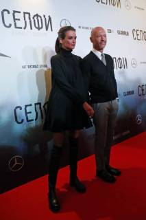 MOSCOW, RUSSIA - JANUARY 25, 2018: Actor and director Fyodor Bondarchuk (R) and actress Paulina Andreyeva attend the Moscow premiere of Nikolai Khomeriki s Selfie film at the Karo 11 Oktyabr Cinema. Artyom Geodakyan TASS  TS0711B3