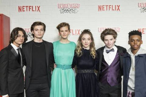 USA: Netflix Everything Sucks premiere Rio Mangini, Elijah Stevenson, Peyton Kennedy, Sydney Sweeney, Quinn Liebling, Jahi DiAllo Winston attend Netflix premiere Everything Sucks! season 1 at AMC 34th street New York New York United States AMC 34th Street  LevxRadin
