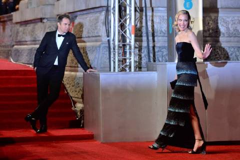 February 18, 2018 - London, London, UK - London, UK. LESLIE BIBB and SAM ROCKWELL arrives on the red carpet for the EE British Academy Film Awards 2018, held at the Royal Albert Hall. London, UK. London UK  - ZUMAl94_ 20180218_zaf_l94_028 Copyright: xRayxTangx