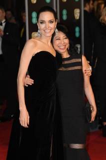 American actress Angelina Jolie and her friend Loung Ung attend the British Academy Film Awards (BAFTA) at the Royal Albert Hall in London. FEBRUARY 18th 2018  PTYx18273