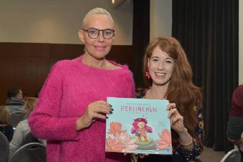 Natascha Ochsenknecht Bianca Faltermeyer Natasha Ochsenknecht presents her first childrens book Perlinchen I am different and a bright pink Kaeferchen takes off at Hotel Ellington n Berlin on 22 02 2018