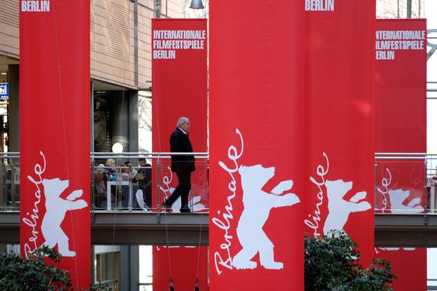 Berlinale Banner in the Potsdamer Platz Arcaden on the occasion of the 68th International Film Festival Berlin snapshot photography xK M Krause