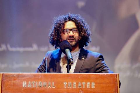 (180301) -- BADHDAD, March 1, 2018 -- Iraqi director Mohammad Darraji speaks during the premiere ceremony of movie Journey in Baghdad, Iraq, on March 1, 2018. The movie tells a story about an Iraqi woman struggling under terrorism and sectarian violence. ) IRAQ-BADHDAD-MOVIE-JOURNEY-PREMIERE KhalilxDawood 
