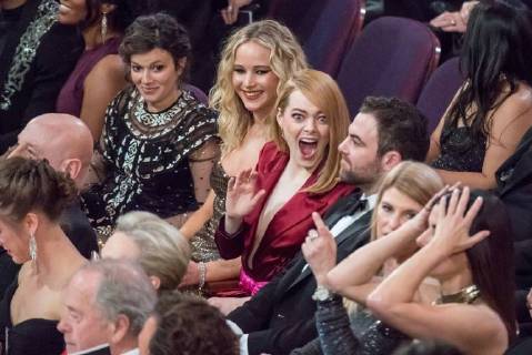 Jennifer Lawrence and Emma Stone at The 90th OscarsÂ® at the DolbyÂ® Theatre in Hollywood, CA on Sunday, March 4, 2018.  Copyright: xScottxDiussax 33546_349PLX