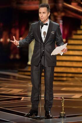Sam Rockwell accepts the Oscar for Performance by an actor in a supporting role, for his role in Three Billboards Outside Ebbing, Missouri during the live ABC Telecast of The 90th OscarsÂ® at the DolbyÂ® Theatre in Hollywood, CA on Sunday, March 4, 2018.  Copyright: xAaronxPoolex 33546_364PLX