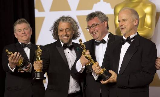 (L-R) Visual effects artists Richard R. Hoover, Paul Lambert, Gerd Nefzer and John Nelson, winners of the Best Visual Effects award for Blade Runner 2049 , pose in the press room during the 90th annual Academy Awards ceremony at the Dolby Theatre in Hollywood, California, on 4 March 2018. The Oscars are presented for outstanding individual or collective efforts in 24 categories in filmmaking. 90th annual Academy Awards ceremony !ACHTUNG: NUR REDAKTIONELLE NUTZUNG!  Copyright: xArmandoxArorizox HOL01 20180305-636558250343520229