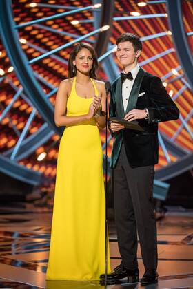 Eiza Gonzalez and Ansel Elgort present the Oscar for best sound editing during the live ABC Telecast of The 90th OscarsÂ® at the DolbyÂ® Theatre in Hollywood, CA on Sunday, March 4, 2018.  Copyright: xAaronxPoolex 33546_396PLX