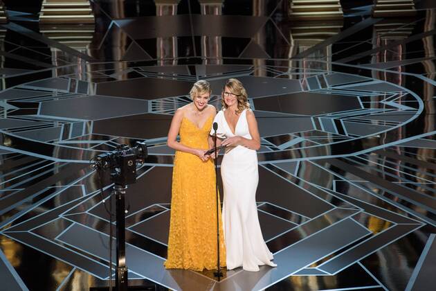 Greta Gerwig and Laura Dern present the Oscar for best documentary feature during the live ABC Telecast of The 90th OscarsÂ® at the DolbyÂ® Theatre in Hollywood, CA on Sunday, March 4, 2018.  Copyright: xValeriexDurantx 33546_402PLX