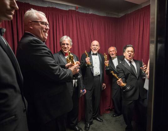 Mark Weingarten (L), Alex Gibson, Richard King, Gregg Landaker, and Gary A. Rizzo pose backstage with the Oscar for achievement in sound editing and The Oscar for achievement in Sound Mixing for work on Dunkirk during the live ABC Telecast of The 90th OscarsÂ® at the DolbyÂ® Theatre in Hollywood, CA on Sunday, March 4, 2018.  Copyright: xMichaelxYadax 33546_446PLX