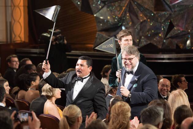 Oscar nominee Guillermo del Toro leads a group during The 90th OscarsÂ® at the DolbyÂ® Theatre in Hollywood, CA on Sunday, March 4, 2018.  Copyright: xAaronxPoolex 33546_507PLX