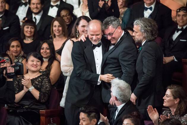 (L to R) John Nelson, Gerd Nefzer, and Paul Lambert celebrate winning the Oscar for achievement in visual effects for work on Blade Runner 2049 during the live ABC Telecast of The 90th OscarsÂ® at the DolbyÂ® Theatre in Hollywood, CA on Sunday, March 4, 2018.  Copyright: xx 33546_512PLX