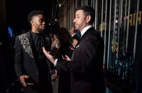 Chadwick Boseman and Jimmy Kimmel chat backstage during the live ABC Telecast of The 90th OscarsÂ® at the DolbyÂ® Theatre in Hollywood, CA on Sunday, March 4, 2018.  Copyright: xMattxPetitx 33546_528PLX