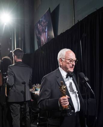 James Ivory poses backstage with the Oscar for adapted screenplay for work on Call Me by Your Name during the live ABC Telecast of The 90th OscarsÂ® at the DolbyÂ® Theatre in Hollywood, CA on Sunday, March 4, 2018.  Copyright: xMattxPetitx 33546_534PLX