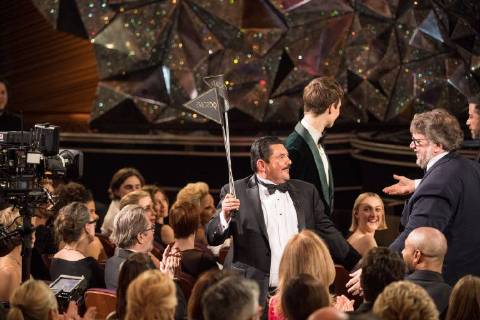 Guillermo Rodriguez and Guillermo del Toro during the live ABC Telecast of The 90th OscarsÂ® at the DolbyÂ® Theatre in Hollywood, CA on Sunday, March 4, 2018.  Copyright: xAaronxPoolex 33546_576PLX