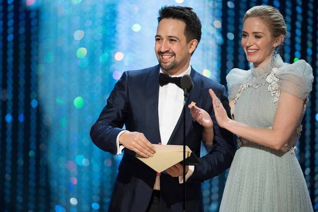 Lin-Manuel Miranda and Emily Blunt present the Oscar for achievement in music written for motion pictures (Original song) during the live ABC Telecast of The 90th OscarsÂ® at the DolbyÂ® Theatre in Hollywood, CA on Sunday, March 4, 2018.  Copyright: xAaronxPoolex 33546_607PLX