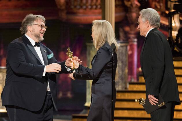 Warren Beatty and Faye Dunaway present the Oscar for best motion picture of the year to Guillermo del Toro for work on The Shape Of Water during the live ABC Telecast of The 90th OscarsÂ® at the DolbyÂ® Theatre in Hollywood, CA on Sunday, March 4, 2018.  Copyright: xAaronxPoolex 33546_634PLX