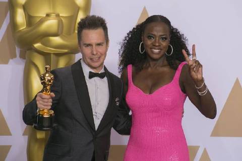 March 4, 2018 - Hollywood, California, U.S - Actress Viola Davis and actor Sam Rockwell, winner of the Best Actor in a Supporting Role award for Three Billboards Outside Ebbing, Missouri, pose in the press room during the 90th Annual Academy Awards held at the Loews Hollywood Hotel on Sunday March 4, 2018 in Hollywood, California. Hollywood U.S. - ZUMAp124 20180304_zaa_p124_212 Copyright: xArianaxRuizx