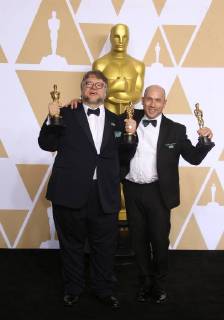 HOLLYWOOD, CA - MARCH 4: Guillermo del Toro, J. Miles Dale, in the press room at the 90th Academy Awards at the Dolby Theatre in Hollywood, California on March 4, 2018. Copyright: xFayexSadoux