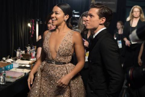 Gina Rodriguez and Tom Holland backstage during the live ABC Telecast of The 90th OscarsÂ® at the DolbyÂ® Theatre in Hollywood, CA on Sunday, March 4, 2018.  Copyright: xMattxSaylesx 33546_749PLX