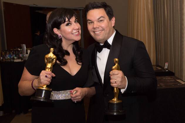 After winning the Oscar for music written for motion pictures (original song) for Remember Me from Coco, Kristen Anderson-Lopez and Robert Lopez pose backstage during the live ABC Telecast of The 90th OscarsÂ® at the DolbyÂ® Theatre in Hollywood, CA on Sunday, March 4, 2018.  Copyright: xRobertxGladdenx 33546_785PLX