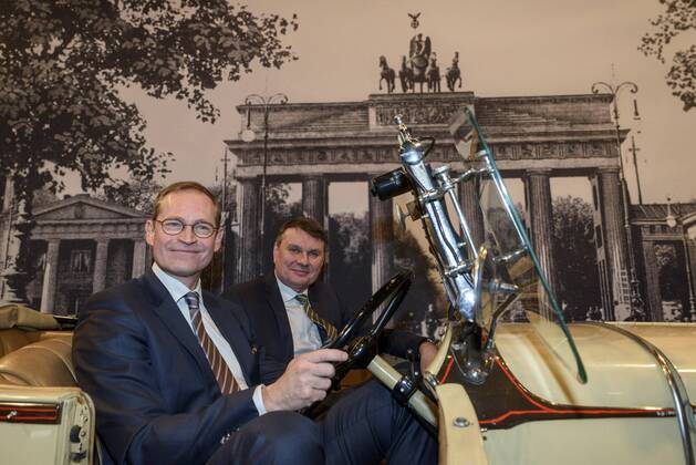 Berlins Governing Mayor Michael Müller SPD at the booth of VISIT Berlin during the opening tour at the International Tourism Fair in Berlin snapshot photography F Boillot