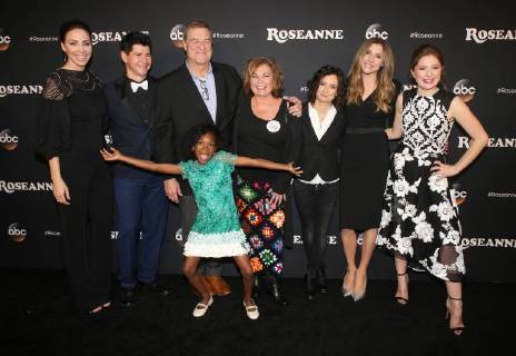 BURBANK, CA - MARCH 23: Whitney Cummings, Michael Fishman, John Goodman, Roseanne Barr, Sarah Gilbert, Sarah Chalke, Emma Kenney, Jayden Rey, at Roseanne Premiere Event at Walt Disney Studio Lot on March 23, 2018 in Burbank, California. Copyright: xFayexSadoux