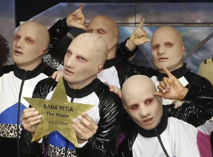 The dancers of Baba Yega pose for a group picture during the official premiere of Baba Yega movie in Antwerp kinepolis, Sunday 25 March 2018. The film will be released on 28 March.  NICOLASxMAETERLINCK 05318259