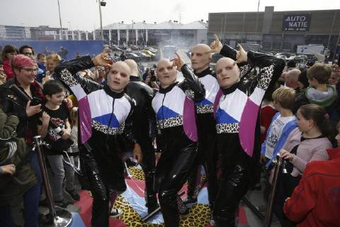The dancers of Baba Yega pose for a group picture during the official premiere of Baba Yega movie in Antwerp kinepolis, Sunday 25 March 2018. The film will be released on 28 March.  NICOLASxMAETERLINCK 05318250