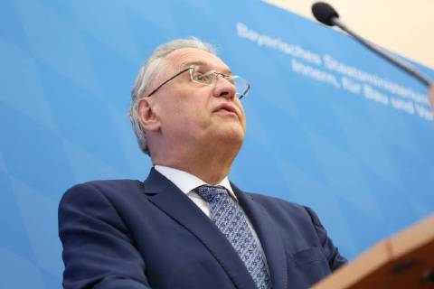 April 5, 2018 - Munich, Bavaria, Germany - Joachim Herrmann speaks, in Munich, Germany, on April 5, 2018. The minister of interiour Joachim Herrmann and the President of the Verfassungsschutz ( Secret Service). They talked about Islamism, Right-wing extremism, left-wing extremism and cyber crminality. Munich Germany - ZUMAn230 20180405_zaa_n230_093 Copyright: xAlexanderxPohlx