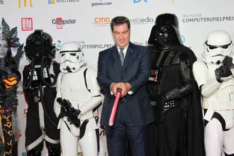 Dr Markus Soeder Bavarian State Premier German Computer Game Award 2018 in the coal bunker boiler house in Munich on 10 04 2018