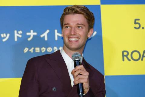 American actor Patrick Schwarzenegger speaks during the Japan premiere for the film Midnight Sun on April 19, 2018, Tokyo, Japan. Arnold Schwarzenegger s son visited Japan to promote his romantic movie Midnight Sun, which will be released in Japan on May 11.  (gxta_patricks0009)