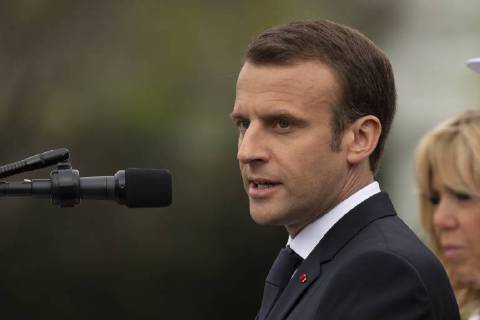 French President Emmanuel Macron speaks on the South Lawn of the White House during the French State Visit to the United States on April 24, 2018 in Washington, DC. Copyright: x©2018xConsolidatedxNewsxPhotosxxxAllxRightsxReservedx