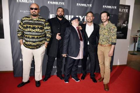 Xatar Kubilay Sarikaya Muhammed Kirtan Moritz Bleibtreu and Arnel Taci at the premiere of the movie Familiye at Cinemaxx Potsdamer Platz Berlin 26 04 2018 Foto:xN.xKubelkax xFuturexImage