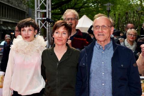 Who actually invented love Premiere on 02 05 2018 in the Lichtburg in Essen Meret Becker left Kerstin Polte center Karl Kranzkowski right at the premiere of Who actually invented love on 02 05 2018 in the Lichtburg in Essen xJFx