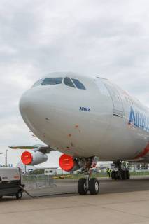 DEU Germany Brandenburg Schönefeld 25 04 2018 ILA Berlin Air Show International Air and Space Exhibition Berlin Airbus will be showing its Flight Lab at the ILA Berlin Air Show 2018 BLADE test aircraft EU Clean Sky Partners Airbus A340 Reg F WWAI
