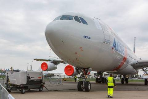 DEU Germany Brandenburg Schönefeld 25 04 2018 ILA Berlin Air Show International Air and Space Exhibition Berlin Airbus will be showing its Flight Lab at the ILA Berlin Air Show 2018 BLADE test aircraft EU Clean Sky Partners Airbus A340 Reg F WWAI