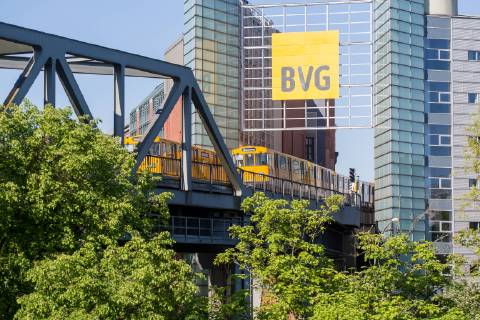 08 05 2018 Berlin Germany THE trains of the line U1 drive over a bridge