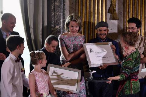 Queen Mathilde of Belgium pictured during a ceremony to award the Queen Mathilde Award 2018, in Brussels, Wednesday 16 May 2018. The winner of the Queen Mathilde award is selected by a youth jury from one of the thirteen Queen Mathilde Foundation projects  ERICxLALMAND 05346934