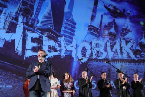 MOSCOW, RUSSIA â€“ MAY 17, 2018: Film director Sergei Mokritsky (L) at the Moscow premiere of his fantasy film Chernovik A Rough Draft based on Russian science fiction writer Sergei Lukyanenko s novel of the same name, at the Karo 11 Oktyabr cinema. Sergei Bobylev TASS  TS07FEBB
