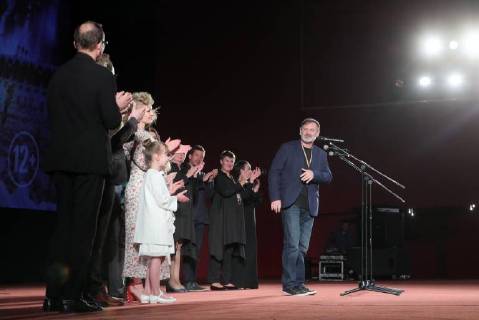MOSCOW, RUSSIA â€“ MAY 17, 2018: Film director Sergei Mokritsky (R) at the Moscow premiere of his fantasy film Chernovik A Rough Draft based on Russian science fiction writer Sergei Lukyanenko s novel of the same name, at the Karo 11 Oktyabr cinema. Sergei Bobylev TASS  TS07FEBD
