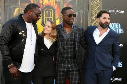 WESTWOOD, CA - MAY 19: Brian Tyree Henry, Jodie Foster, Sterling K Brown at the premiere of Global Road Entertainment s Hotel Artemis at Regency Village Theatre on May 19, 2018 in Westwood, California. Copyright: xDavidxEdwardsx