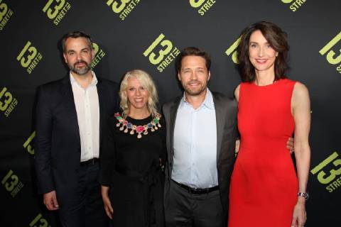 Christian Fritzsche Vice President of eOne Germany Karin Schrader Vice President of NBC Universal Global Networks Jason Priestley Katharina Behrends Managing Director of NBC Universal Global Networks Germany German premiere of Private Eyes at the Gloria Palast cinema in Muenchen on 28 05 2018